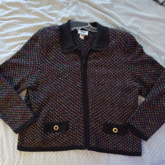 Mita 90's Chunky Knit Women’s 2X Sweater Multi-Color Full zip Cardigan Vintage - Picture 1 of 6